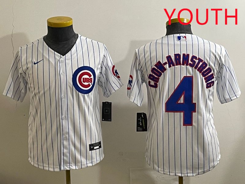 Youth 2025 Chicago Cubs #4 Crow-Armstrong White Stripe Game Nike MLB Jersey style 1->youth mlb jersey->Youth Jersey